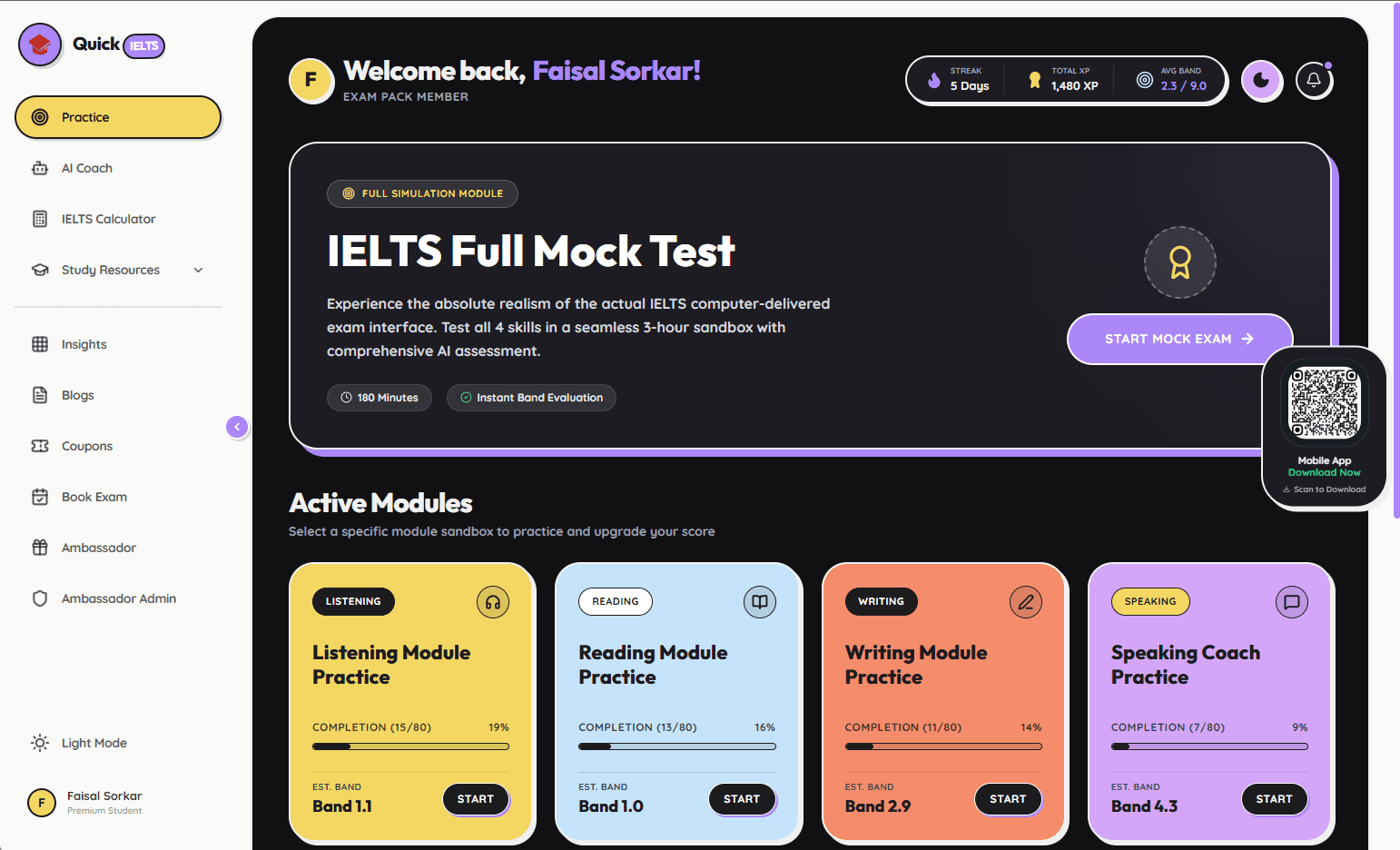 QuickIELTS SASS Web App